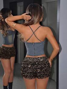 SHEIN ICON Women's Leopard Print Casual Versatile Daily Wear Skort - Multicolor - View 2