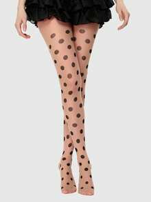 ROMWE Kawaii 1 Pasang Celana Ketat Motif Polkadot Hitam Manis Warna Kulit - Warna kulit 99 - View 3