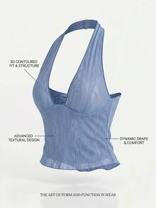 DAZY Women's Solid Color Lace Halter Deep V Backless Sexy Summer Camisole - Blue - View 11