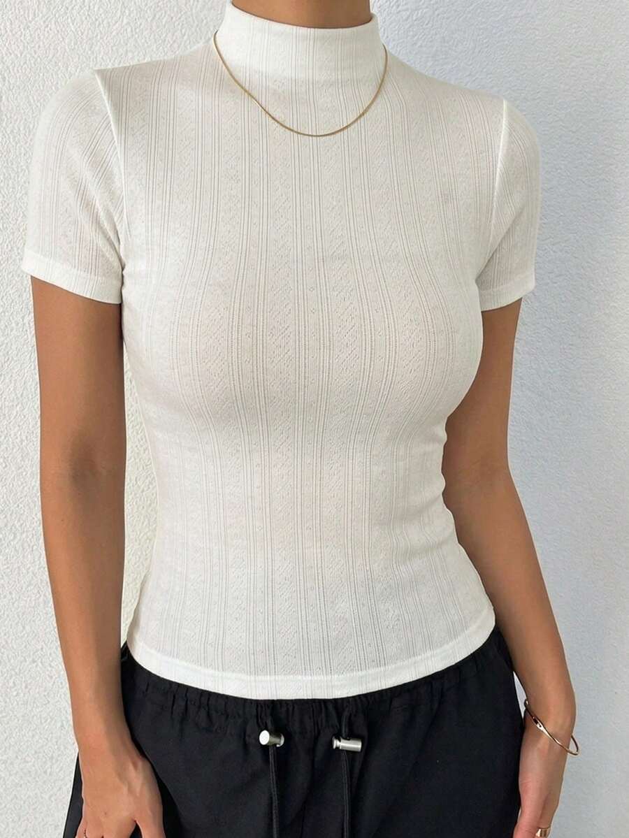 DAZY Áo lót ôm sát cổ lọ màu trơn cho nữ - trắng - Xem 1