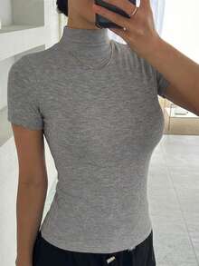 DAZY Women's Turtleneck Slim Fit Casual Undershirt - Grey - View 4