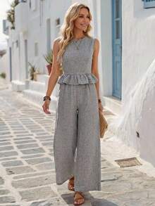 EMERY ROSE Women's Vacation Casual Elegant Tank Top And Pants 2 Pieces Set Vacation Gray Summer,Summer Outfits For Women Vacation - Grey - View 1
