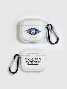 LOONEY TUNES X SHEIN 1pc Looney Tunes Daffy Duck Double-Sided Print Soccer AirPods Case With Clear Transparent Finish, Covers, Featuring Classic "LOONEY TUNES" Lettering On One Side And Daffy Duck Football Graphic On The Other, Complete With A Convenient Carabiner Hook. Full-Covered Shockproof Protection For Your Earbuds. Perfect Gift For Cartoon Lovers And Fans Of Looney Tunes. Compatible With AirPods 1/2/3/4/Pro/Pro 2/Pro 3, Earphone Accessories, , Quick Ship. - Clear - View 10