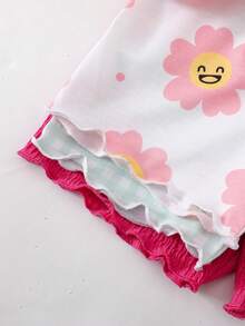 Cozy Pixies 3件組女嬰女童夏季柔軟針織印花T恤套裝，休閒日常時尚百搭穿搭，適合夏季度假、露營、姐妹與親子拍照 - 彩色 - 查看 6