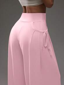Dewbera Dewbera Pantalones deportivos casuales de malla con pliegues para mujer, adecuados para primavera y otoño - Rosa Pálido - Ver 4