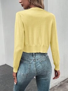 Pariaura Cárdigan corto de color liso casual, versátil para primavera y otoño - Amarillo claro - Ver 2