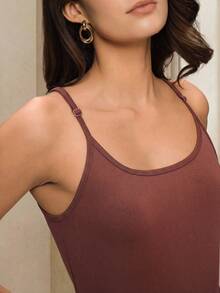 Anewsta Essential Versatile Square Neck Camisole Top, Seamless High Stretch Casual Outerwear In Shades Of Brown Everyday Summer - Coffee Brown - View 2