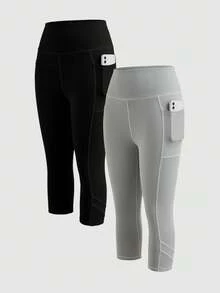 SHEIN Cheerettes Women's Solid Color Casual Outdoor Skinny Pants With Pockets - Multicolor - View 3