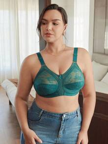 Slumbrini Sujetador sin costuras, transpirable y sin aros para mujer de talla grande, ligero y de cobertura total - Verde - Ver 3