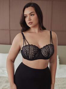 Slumbrini Sujetador con aros y encaje para mujer de talla grande, con soporte y transpirable - Negro - Ver 3