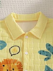 SHEIN Vintaside Kids 纹理衬衫和短裤街头时尚幼儿男童套装 - 黃色 - 查看 3