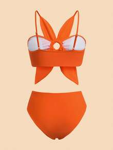 Travachic Bộ bikini hai mảnh xếp ly, thích hợp cho kỳ nghỉ hè trên bãi biển dành cho nữ. - trái cam - Xem 2