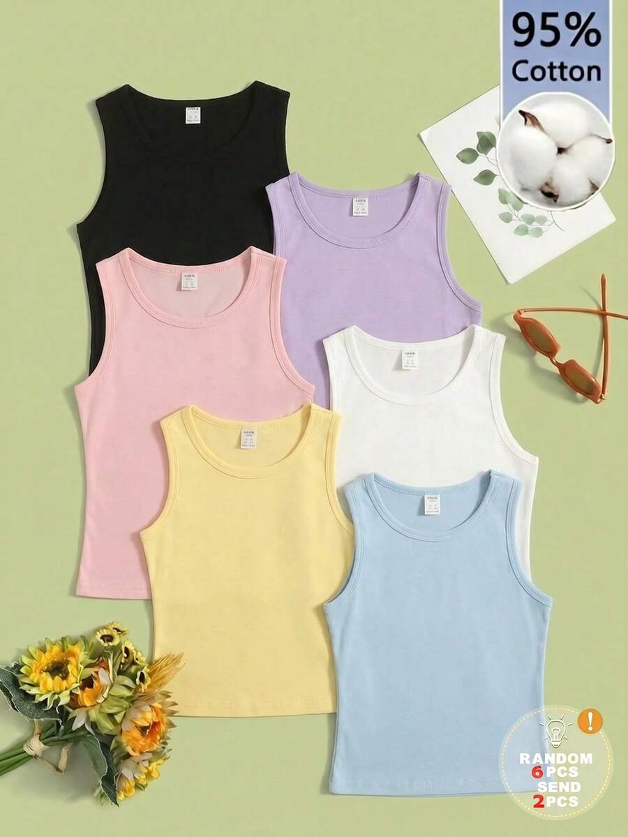 Set de 2 blusas de uso diario versátil de unicolor y cuello redondo para adolescentes - Multicolor - Ver 1