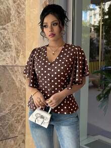 Modelyn Plus Size Women's Elegant Spring/Summer Floral Print Fitted Short Sleeve Blouse - White - View 3