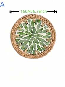 Cirelle 1pc Rattan And Mother Of Pearl Coasters, Woven Coaster Set With Shell Mosaic, Boho Heat Resistant Trivets, Decorative Round Hot Pads For Dining Table - Multicolor - View 14
