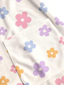 PopScrub Colorful Floral Print V-Neck Short Sleeve Patchwork Pocket Scrub Uniform Top - Multicolor - View 5