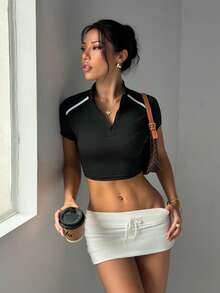 Easithlete Easithlete 女士条纹拉链半开襟短款卫衣 - 黑色 - 查看 8