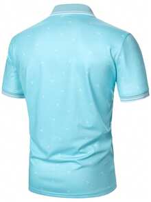 Calvornis Kemeja Polo Lengan Pendek Pria Motif Blok Warna untuk Pakaian Sehari-hari - Baby Blue - View 2