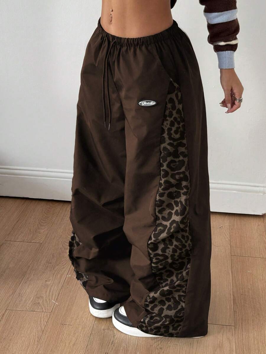 Coolane Women's Men's Plus Size Fall Streetwear Cowboy 90s Y2k Casual Oversize Leopard Print Patchwork Elastic Waist Wide Leg Pants Chocolate Brown Fall - Coffee Brown - View 1