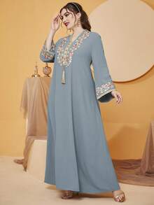 Al Najma Đầm Maxi Đính Tua Rua Thêu Hoa Trang Phục Nữ - Màu xanh bụi bặm - Xem 4