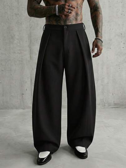 AXEPEAK Men's Fashion Casual Zip Pocket Pleated Loose Pants