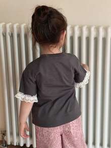 DAZY Infant/Toddler Girls' Round Neck Lace Patchwork Korean Style Spring/Summer Top - Grey - View 2
