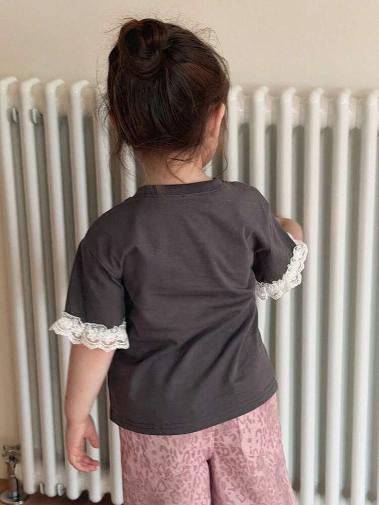 Infant/Toddler Girls' Round Neck Lace Patchwork Korean Style Spring/Summer Top