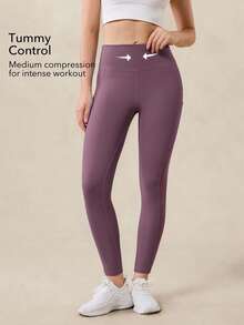 OutZeal Women Outdoor Leggings Solid Color Running Gym Yoga Cool Touch Tummy Control High Waist Mesh Panel Sport Pants Summer Spring - Purple - View 2