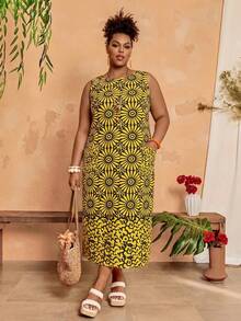 EMERY ROSE Plus Size Round Neck Sleeveless Pocket Casual Summer Dress - Multicolor - View 6
