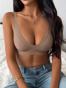 DAZY Solid Color Seamless Adjustable Strap Simple Bra, Suitable For Summer Wear - Dusty Purple - View 5
