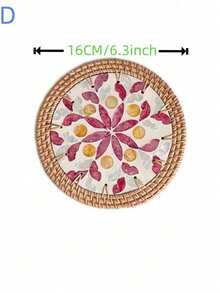 Cirelle 1pc Rattan And Mother Of Pearl Coasters, Woven Coaster Set With Shell Mosaic, Boho Heat Resistant Trivets, Decorative Round Hot Pads For Dining Table - Multicolor - View 15