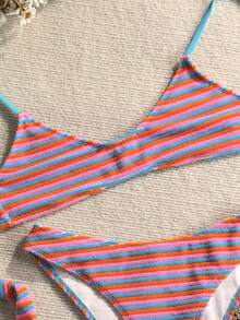 Swim Mod 女士两件套绿色纹理面料吊带背心式比基尼上衣和比基尼泳裤，适合海滩、夏季、度假和游泳 - 粉色 - 查看 5