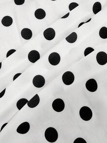 Selianne Vestido elegante sin mangas con parches de encaje blanco y lunares para mujeres - Blanco - Ver 5