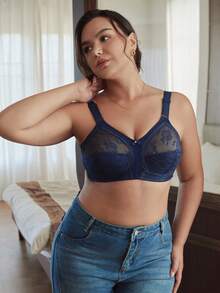 Slumbrini Sujetador sin costuras, transpirable y sin aros para mujer de talla grande, ligero y de cobertura completa - azul real - Ver 4
