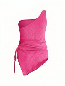 Modmama Maternity Simple Solid Color Oblique Shoulder T-Shirt, Casual Daily Wear - Pink - View 9
