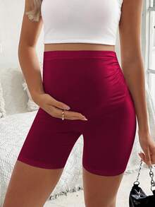 SHEIN Maternity Leggings Ruched Shorts Sportswear Burgundy Summer - Burgundy - View 4