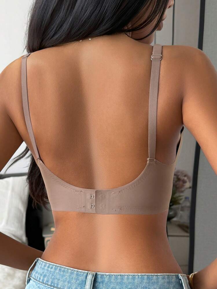 Solid Color Seamless Adjustable Strap Simple Bra, Suitable For Summer Wear