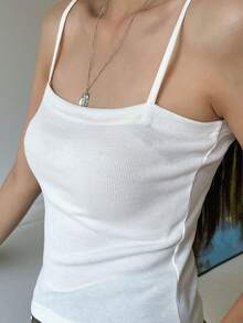 DAZY Solid Rib Knit Cami Top Summer - White - View 5