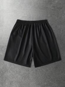ROMWE MEN Street Life 男士松紧腰抽绳骷髅印花休闲夏季短裤 - 黑色 - 查看 2