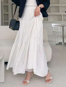DAZY Women's Solid Color Elastic Waist Multi-Layered Ruffled Hem Elegant White Skirt For Vacation Summer - White - View 6