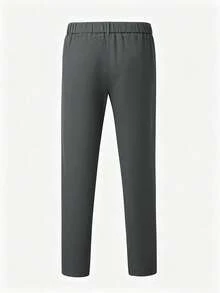 Manfinity Mode Men's Solid Color Woven Twill Pants With Pockets, Formal - Dark Grey - View 2