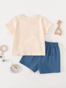 Cozy Pixies Bộ 2 món cho bé trai/bé gái, gồm áo thun dệt kim cổ tròn dáng rộng và quần short in hình động vật hoạt hình dễ thương, thích hợp mặc mùa xuân/hè. - Nhiều màu - Xem 7
