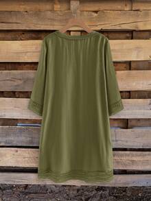 Rusticease Cárdigan de talla grande para mujer con parches de encaje de unicolor minimalista y apertura delantera - Verde militar - Ver 2