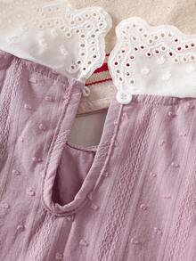SHEIN Elladie kids 1pc Baby Girls' Elegant Lavender Polka Dot Jacquard Sleeveless Lace Collar A-Line Dress Loose Fit Summer Picnic Outfit For Daily Outings - Mauve Purple - View 8