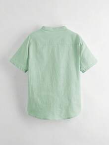 SHEIN Boys' Woven Short Sleeve Round Neck Half-Open Shirt - Mint Green - View 2