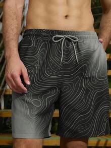 ZELFYO Bañador de hombre con estampado de ondas, cintura con cordón, forro de seda de leche, para vacaciones - Multicolor - Ver 4