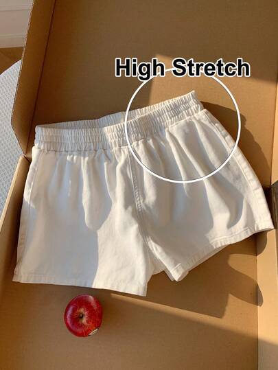 Comfortcana Pantalones cortos vaqueros de mujer de unicolor con cintura elástica, para el verano