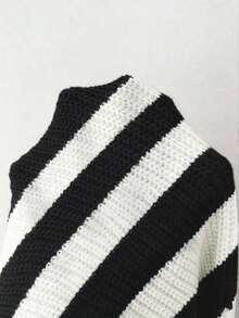 SHEIN Raffinéa Women's Striped Contrast Color Cropped Long Sleeve Cardigan - Black and White - View 4