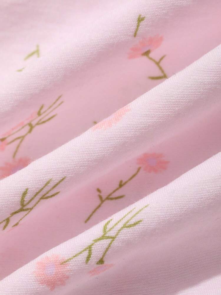 Sweet Ditsy Floral Short Petal Sleeve Long Nightgown, Women Summer Sleepwear