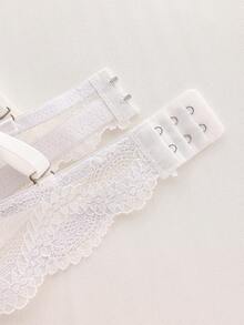 DelicateAllure Pink Women's Underwear Set, Bra With Underwire & Lace Thong Panty - White - View 6